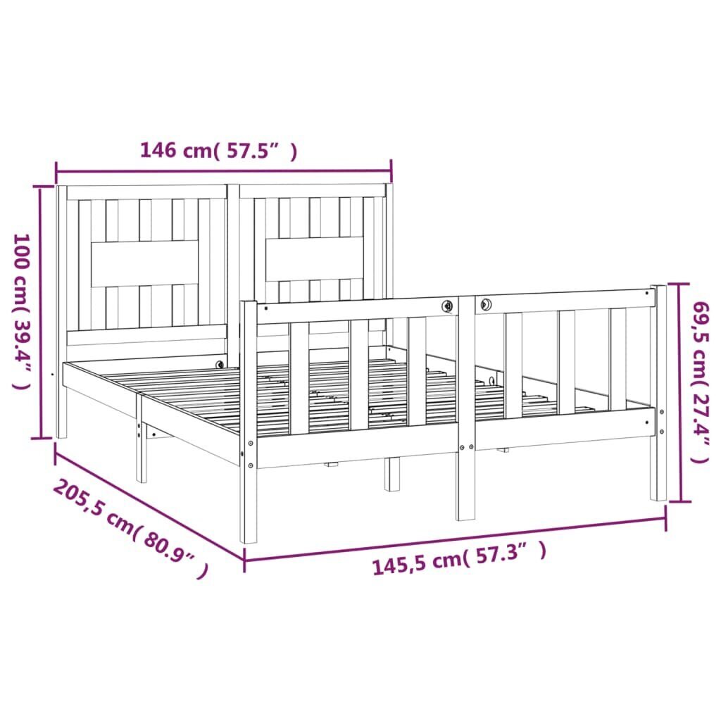 vidaXL gultas rāmis ar galvgali, balts, priedes masīvkoks, 140x200 cm cena un informācija | Gultas | 220.lv