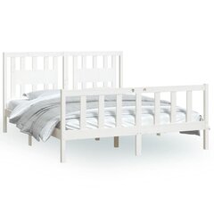 vidaXL gultas rāmis ar galvgali, balts, priedes masīvkoks, 150x200 cm cena un informācija | Gultas | 220.lv