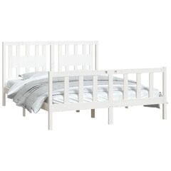 vidaXL gultas rāmis ar galvgali, balts, priedes masīvkoks, 160x200 cm cena un informācija | Gultas | 220.lv