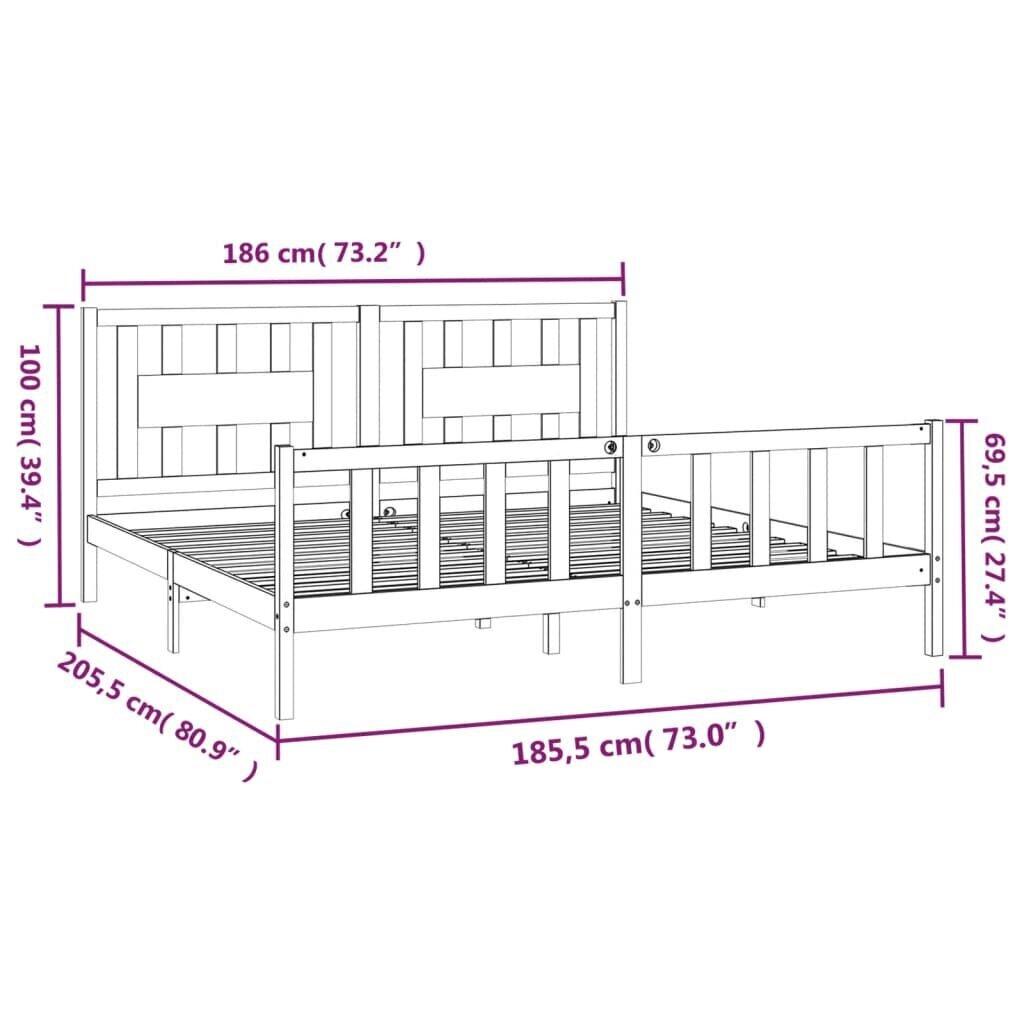 vidaXL gultas rāmis ar galvgali, melns, priedes masīvkoks, 180x200 cm цена и информация | Gultas | 220.lv