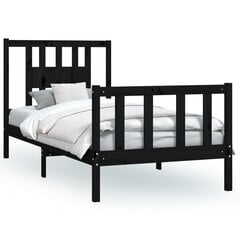 vidaXL gultas rāmis ar galvgali, melns, priedes masīvkoks, 90x200 cm cena un informācija | Gultas | 220.lv