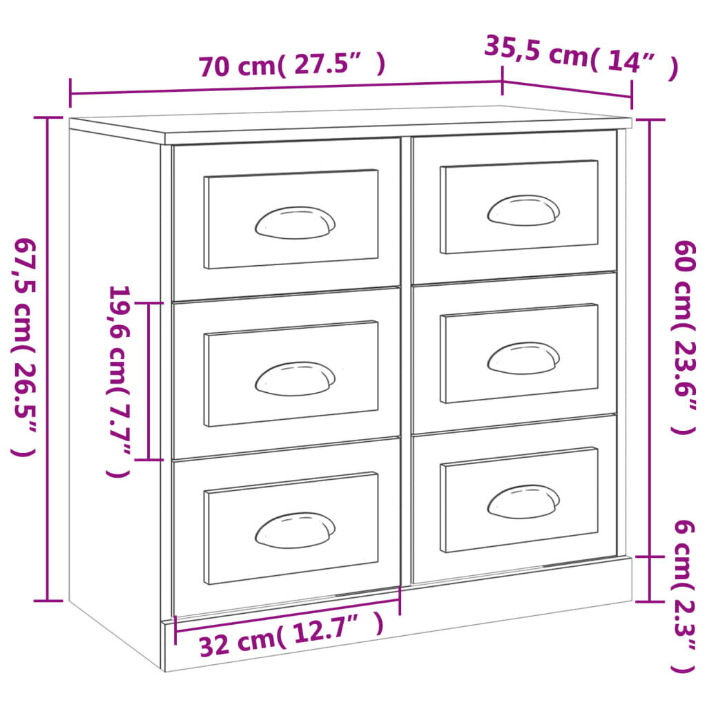 vidaXL kumode, betona pelēka, 70x35,5x67,5 cm, inženierijas koks cena un informācija | Skapīši viesistabai | 220.lv