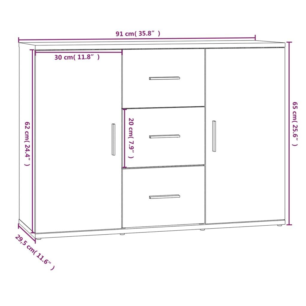 vidaXL kumode, ozolkoka, 91x29,5x65 cm, inženierijas koks цена и информация | Skapīši viesistabai | 220.lv