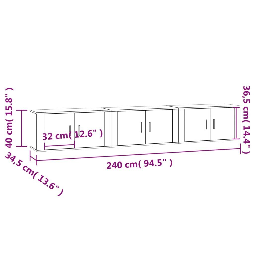 vidaXL sienas TV skapīši, 3 gab., betona pelēki, 80x34,5x40 cm цена и информация | TV galdiņi | 220.lv