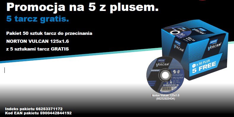 NORTON SHIELD VULCAN 125 x 1,6 50 gab. + 5 BEZMAKSAS cena un informācija | Rokas instrumenti | 220.lv