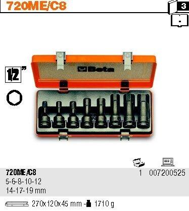 BETA KOMPLEKTS AR 8 HEX TRIECIENA LIGZDĀM cena un informācija | Rokas instrumenti | 220.lv