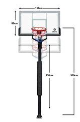 Стационарная баскетбольная стойка Bilaro Fortus, 136x80см, закаленное стекло 8мм цена и информация | Баскетбольные стойки | 220.lv