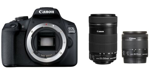 Canon EOS 2000D + EF-S 18 - 55 мм IS STM + EF-S 55 - 250 мм IS STM цена и информация | Цифровые фотоаппараты | 220.lv