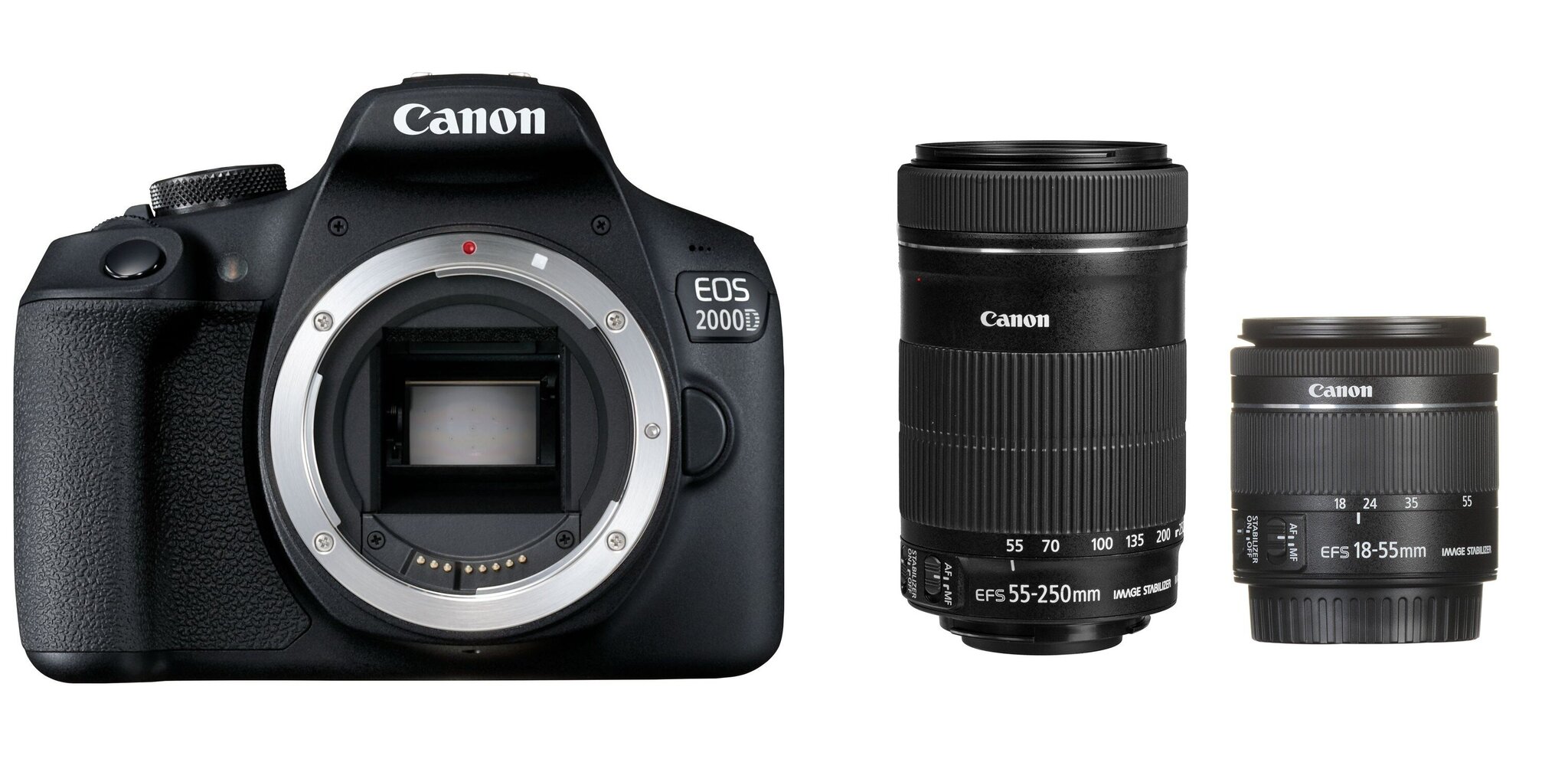 Canon EOS 2000D + EF-S 18-55mm IS STM + EF-S 55-250mm IS STM цена и информация | Digitālās fotokameras | 220.lv