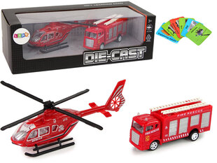 Rotaļlietu ugunsdzēsēju helikoptera un automašīnas komplekts, sarkans cena un informācija | Attīstošās rotaļlietas | 220.lv