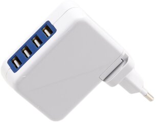 Зарядное устройство Omega 4xUSB EU + кабель, белый (42672) цена и информация | Зарядные устройства для телефонов | 220.lv