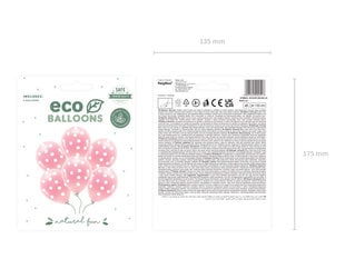 Pasteļkrāsas ekoloģiskie baloni 33 cm, ar punktiņiem, gaiši rozā krāsa, 6 gab cena un informācija | Baloni | 220.lv