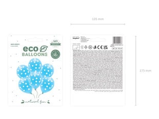 Pasteļkrāsas ekoloģiskie baloni 33 cm, ar punktiņiem, gaiši zila krāsa, 6 gab cena un informācija | Baloni | 220.lv