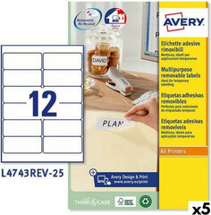 Printera birkas Avery L4743REV 99,1 x 42,3 mm Balts 25 Loksnes (5 gb.) cena un informācija | Kancelejas preces | 220.lv