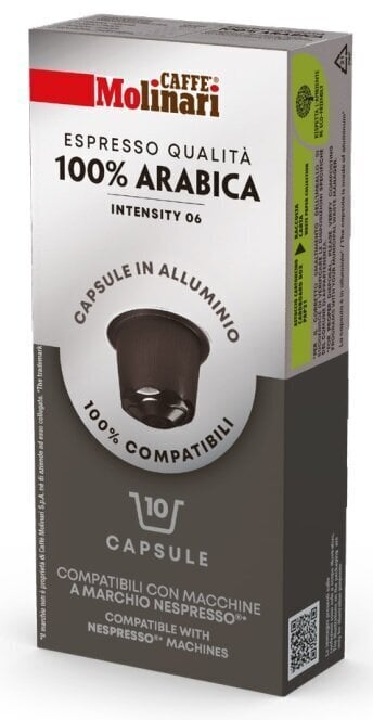 Kafijas kapsulas Molinari 100% Arabica, 10 gab., saderīgas ar Nespresso® kafijas aparātu цена и информация | Kafija, kakao | 220.lv