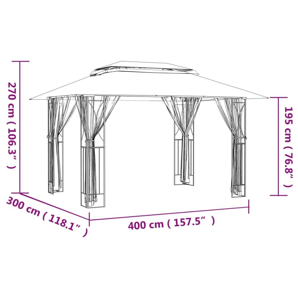 vidaXL nojume ar sānu sienām, 400x300x270 cm, antracītpelēka, tērauds cena un informācija | Dārza nojumes un lapenes | 220.lv