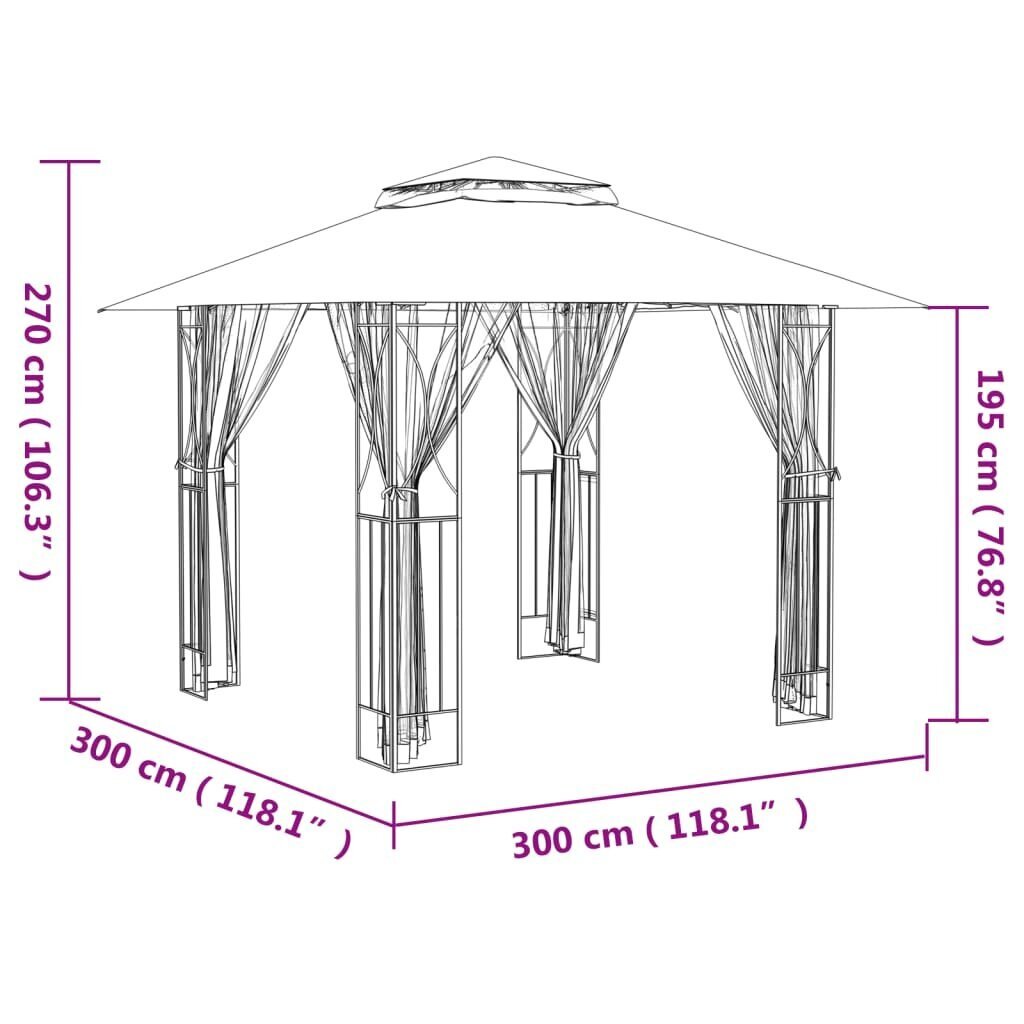 vidaXL nojume ar sānu sienām, 300x300x270 cm, antracītpelēka, tērauds cena un informācija | Dārza nojumes un lapenes | 220.lv