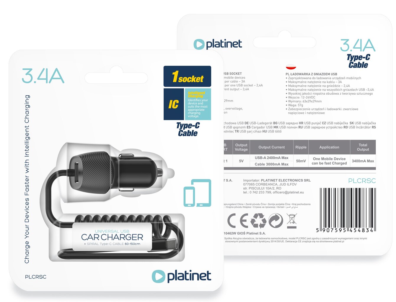 Platinet adapteris 3.4A USB-A + USB-C cena un informācija | Adapteri un USB centrmezgli | 220.lv