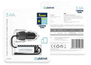 Platinet car power adapter 3.4A USB-A + Lightning (45484) цена и информация | Адаптеры и USB разветвители | 220.lv
