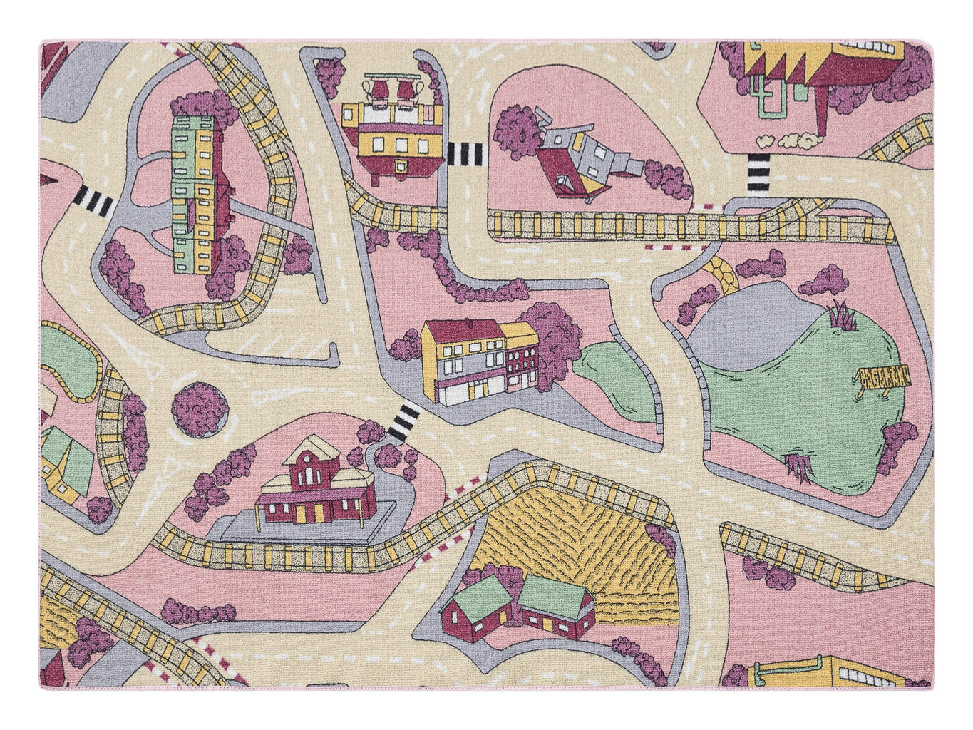 Neslīdošs paklājs Playtime 63 Maza pilsēta, rozā / bēšs cena un informācija | Paklāji | 220.lv