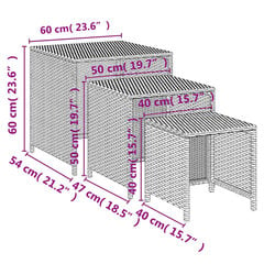 vidaXL galdiņi, 3 gab., sabīdāmi, polietilēna rotangpalma, melni цена и информация | Журнальные столики | 220.lv