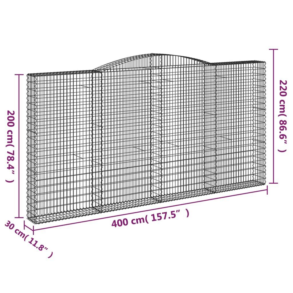 vidaXL arkveida gabiona grozi, 4 gb., 400x30x200/220cm, cinkota dzelzs cena un informācija | Žogi un piederumi | 220.lv