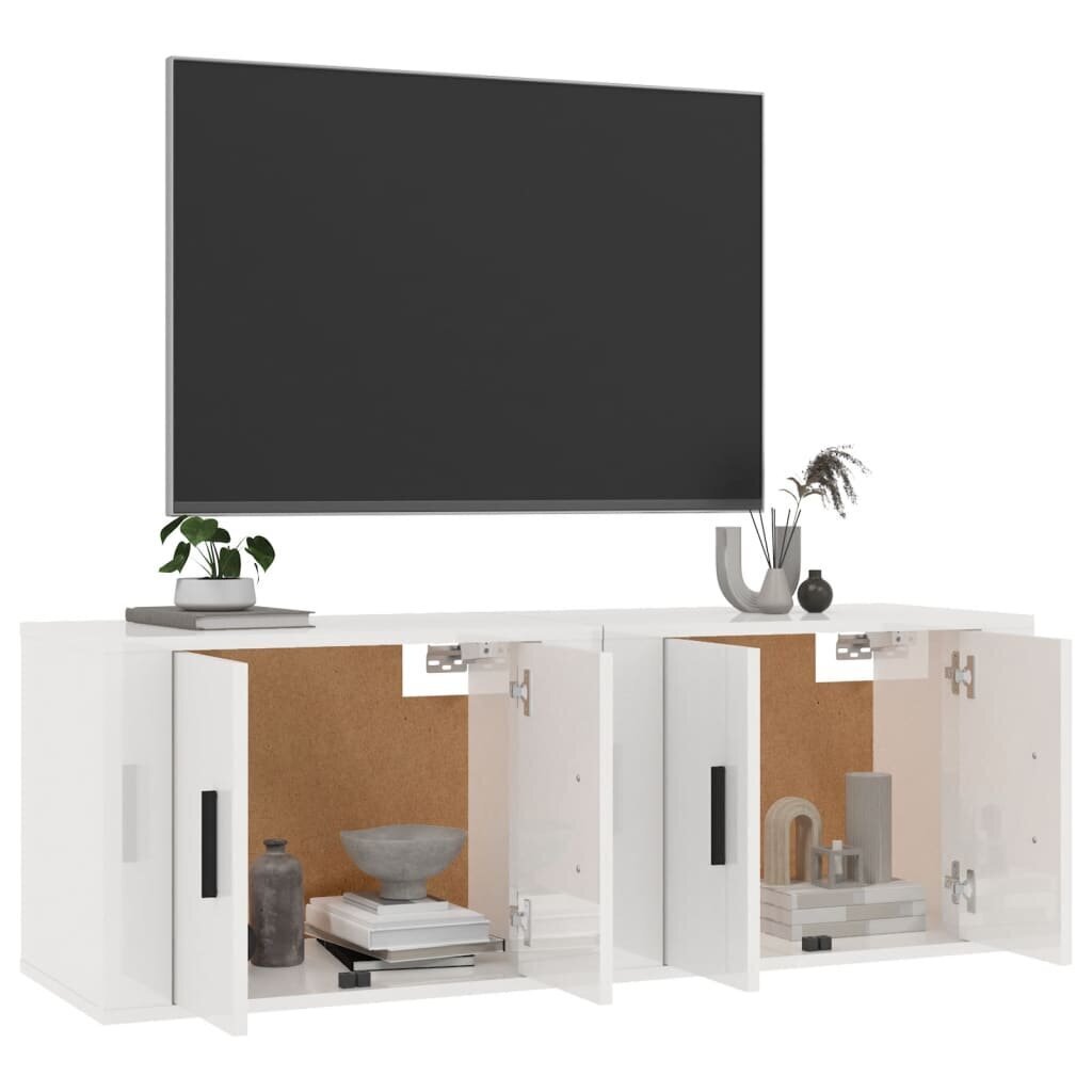 vidaXL sienas TV skapīši, 2 gab., 57x34,5x40 cm, spīdīgi balti cena un informācija | TV galdiņi | 220.lv
