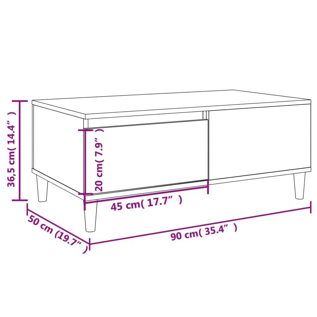 vidaXL kafijas galdiņš, balts, 90x50x36,5 cm, inženierijas koks cena un informācija | Žurnālgaldiņi | 220.lv