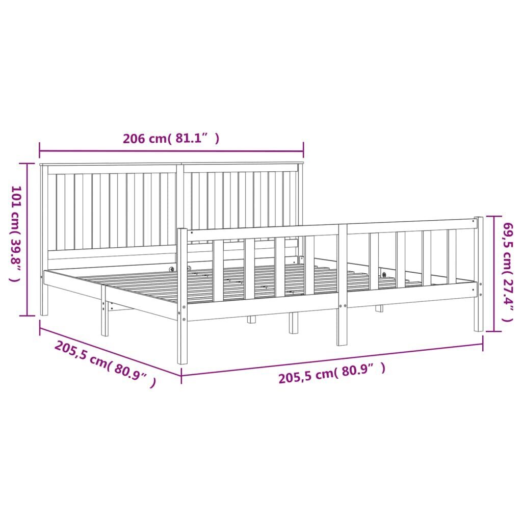 vidaXL gultas rāmis ar galvgali, melns priedes masīvkoks, 200x200 cm цена и информация | Gultas | 220.lv