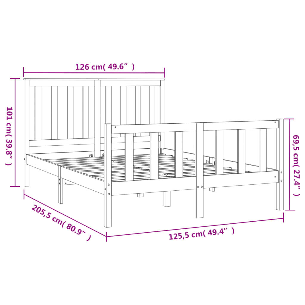 vidaXL gultas rāmis ar galvgali, 120x200 cm, priedes masīvkoks cena un informācija | Gultas | 220.lv