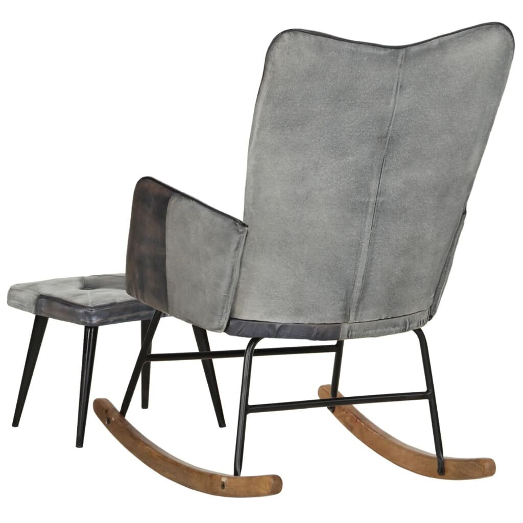 vidaXL šūpuļkrēsls ar kājsoliņu, pelēka dabīgā āda un audums cena un informācija | Atpūtas krēsli | 220.lv