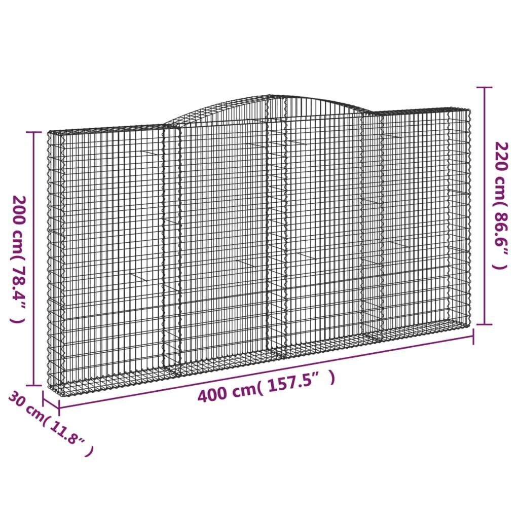 vidaXL arkveida gabiona grozi, 7 gb., 400x30x200/220cm, cinkota dzelzs cena un informācija | Žogi un piederumi | 220.lv