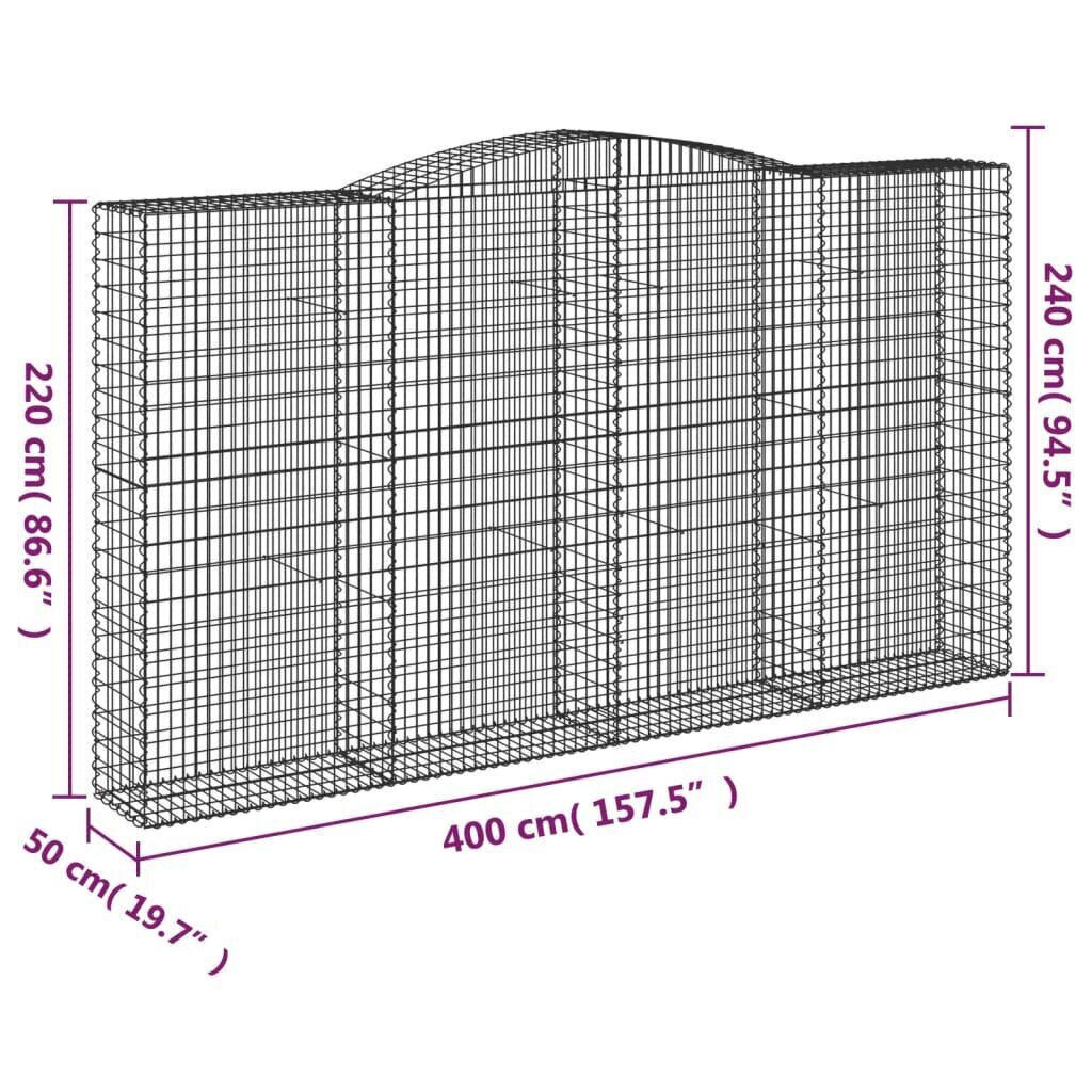 vidaXL arkveida gabiona grozi, 2 gb., 400x50x220/240cm, cinkota dzelzs cena un informācija | Žogi un piederumi | 220.lv