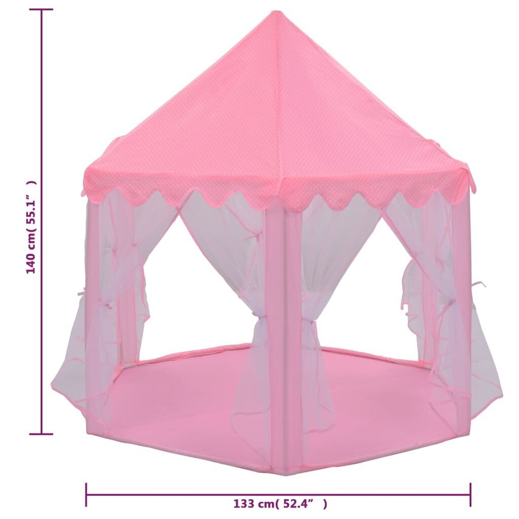 vidaXL princešu rotaļu telts ar 250 bumbiņām, rozā, 133x140 cm cena un informācija | Bērnu rotaļu laukumi, mājiņas | 220.lv