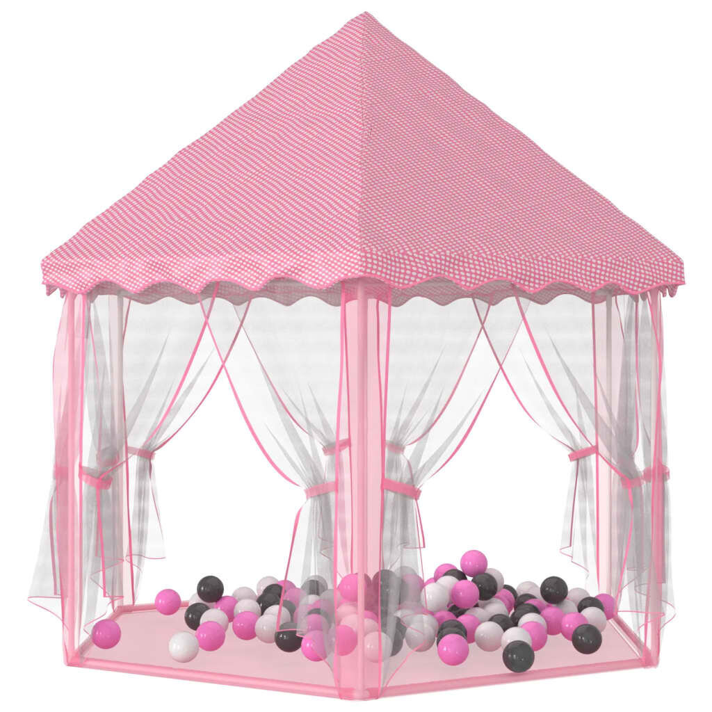 vidaXL princešu rotaļu telts ar 250 bumbiņām, rozā, 133x140 cm cena un informācija | Bērnu rotaļu laukumi, mājiņas | 220.lv