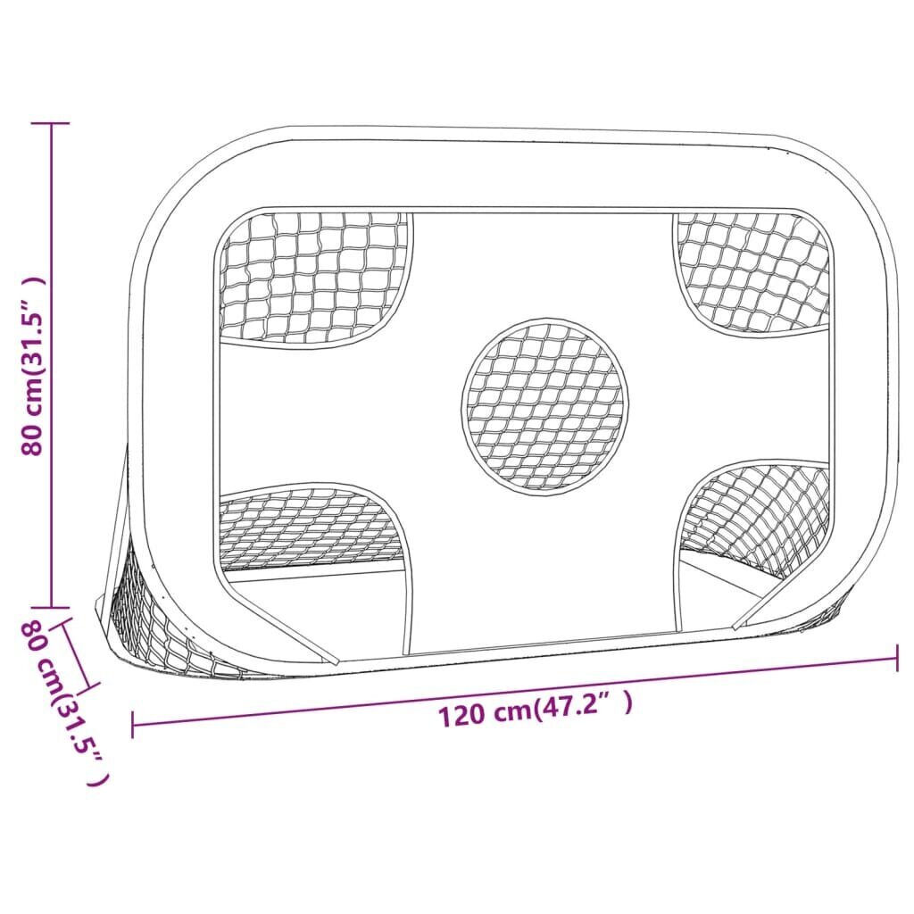 vidaXL futbola vārti ar mērķi, 120x80x80 cm, poliesters cena un informācija | Futbola vārti un tīkls | 220.lv