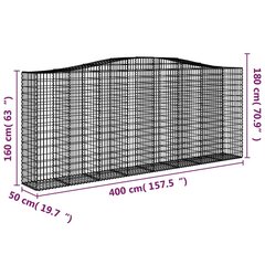 vidaXL arkveida gabiona grozi, 2 gab., 400x50x160/180 cm, dzelzs cena un informācija | Žogi un piederumi | 220.lv