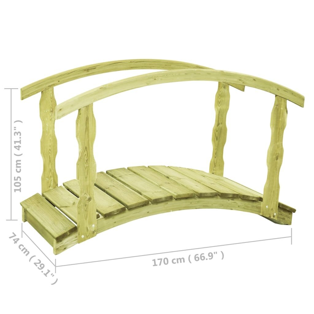 vidaXL dārza tiltiņš, 170x74x105 cm, priedes masīvkoks, ar defektu cena un informācija | Dārza dekori | 220.lv