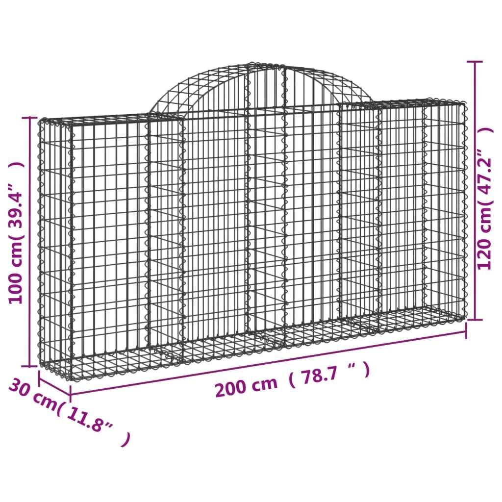 vidaXL arkveida gabiona grozi, 50gb., 200x30x100/120cm, cinkota dzelzs cena un informācija | Podi stādiem un pārstādīšanai | 220.lv