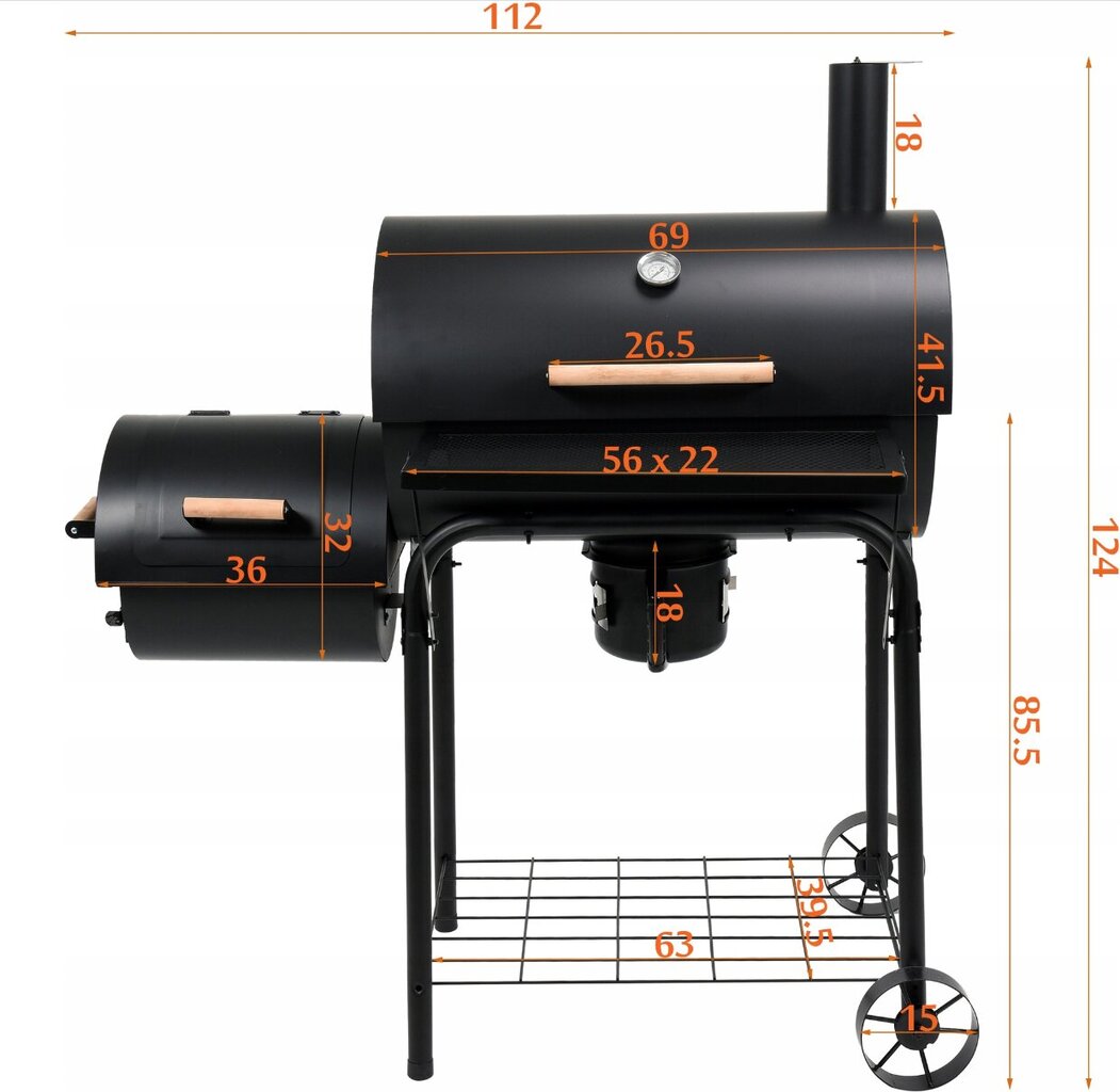 Ogļu bārbekjū kūpinātājs 2in1 LUND, 64 x 37cm cena un informācija | Grili | 220.lv