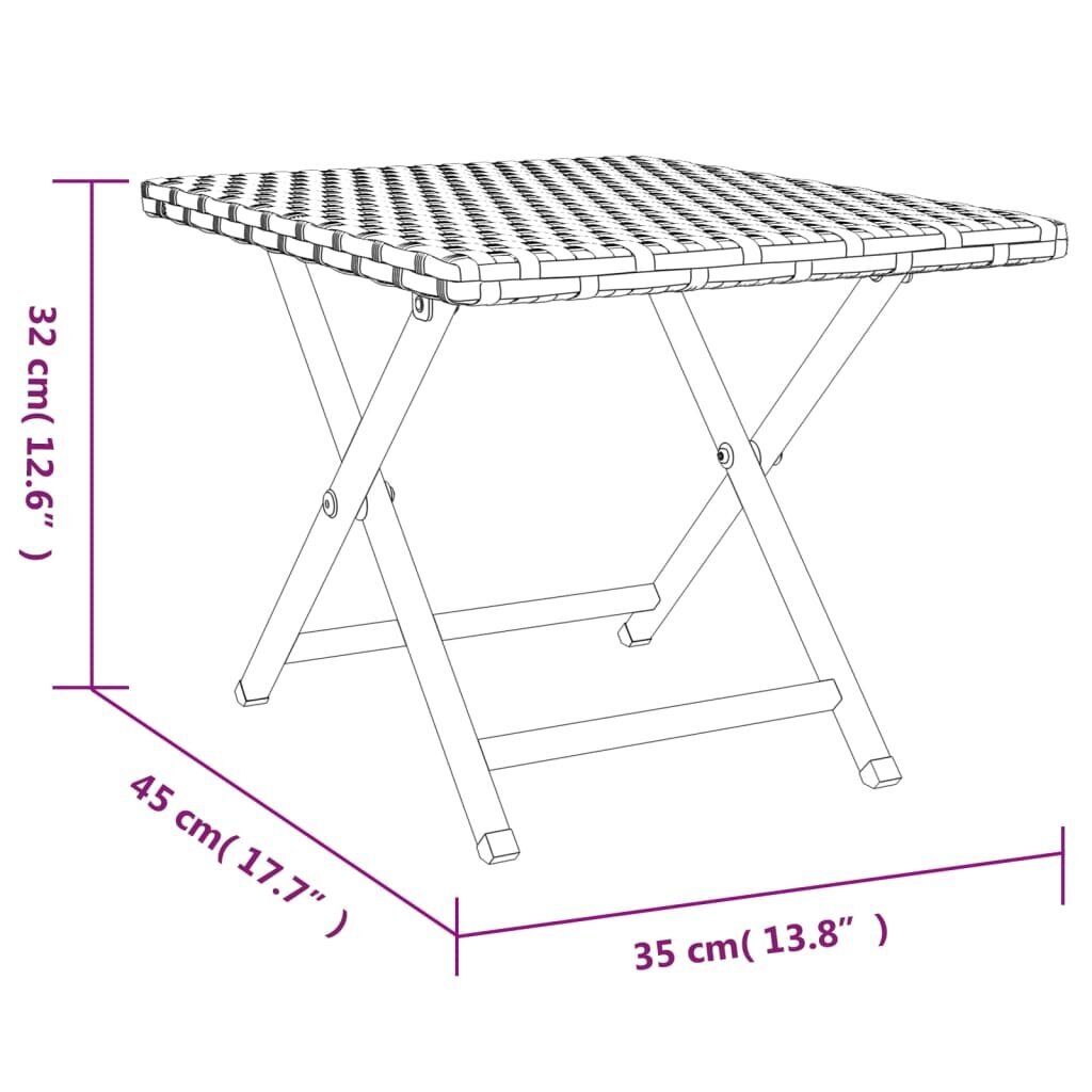 vidaXL saliekams galds, 45x35x32 cm, PE rotangpalma, pelēks cena un informācija | Dārza galdi | 220.lv