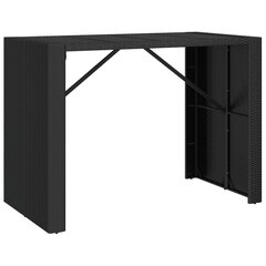 vidaXL bāra galds, stikla virsma, 145x80x110 cm, PE rotangpalma, melns цена и информация | Столы для сада | 220.lv