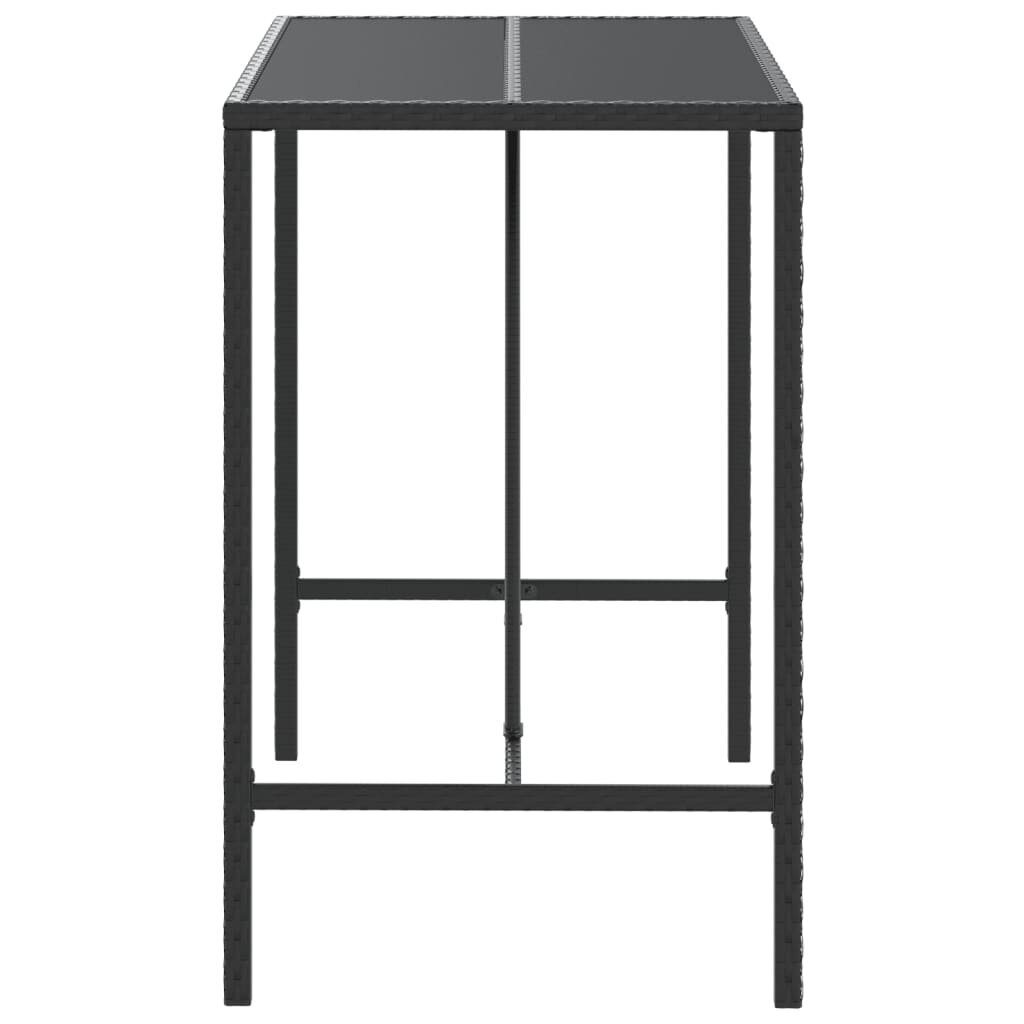 vidaXL bāra galds, stikla virsma, melns, 110x70x110 cm, PE rotangpalma cena un informācija | Dārza galdi | 220.lv