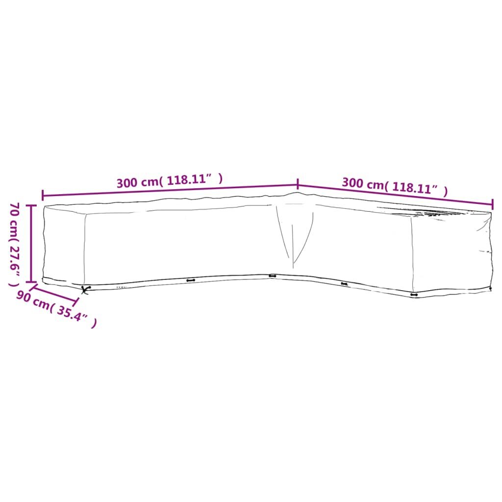 vidaXL dārza mēbeļu pārklājs, L-forma, 20 gredzeni, 300x300x70 cm cena un informācija | Krēslu paliktņi | 220.lv