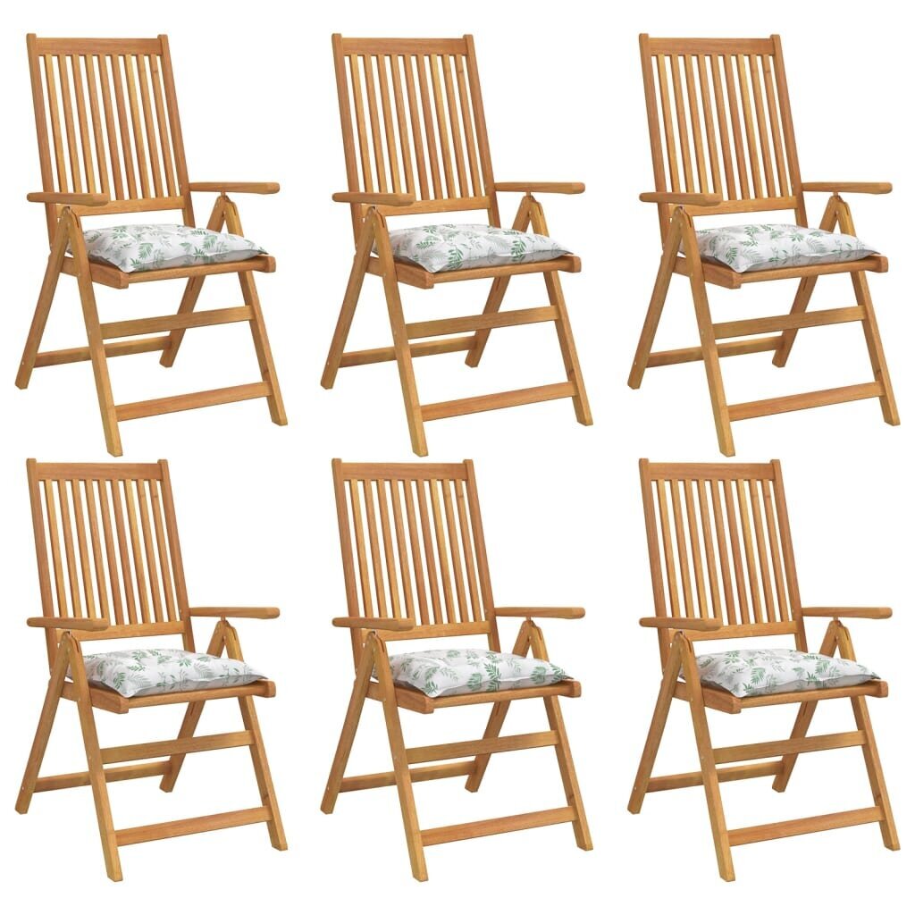 vidaXL dārza krēslu matrači, 6 gab., 50x50x7 cm, audums, lapu apdruka цена и информация | Krēslu paliktņi | 220.lv