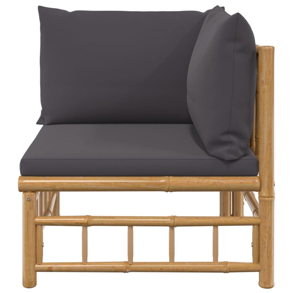 vidaXL dārza stūra dīvāns ar tumši pelēkiem matračiem, bambuss cena un informācija | Dārza krēsli | 220.lv