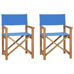 vidaXL saliekami režisora krēsli, 2 gab., zili, masīvs tīkkoks cena un informācija | Dārza krēsli | 220.lv