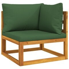 vidaXL stūra dīvāns ar zaļiem matračiem, akācijas masīvkoks cena un informācija | Dārza krēsli | 220.lv