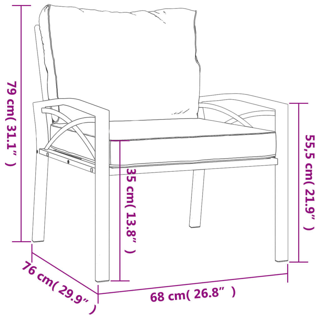 vidaXL dārza krēsls, smilškrāsas matrači, 68x76x79 cm, tērauds cena un informācija | Dārza krēsli | 220.lv
