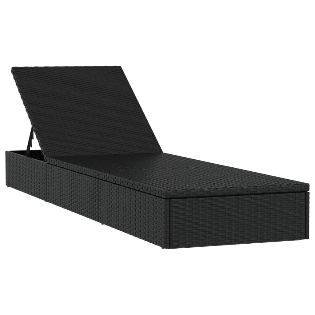 vidaXL sauļošanās gultas ar galdiņu, 2 gab., melna PE rotangpalma cena un informācija | Sauļošanās krēsli | 220.lv